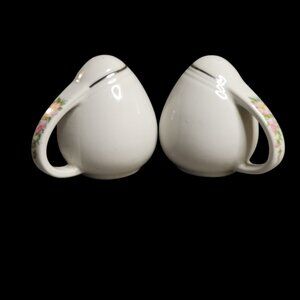 Vtg Hall Rose White Ceramic Sani-Grid Salt & Pepper Shakers Floral